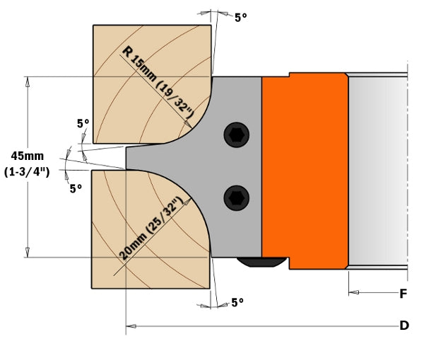 CMT 695.004.12 Pair of knives for CMT Multiradius Cutter Head, 15/32-Inch & 23/32-Inch Radius; - Ace Tool Group - CMT