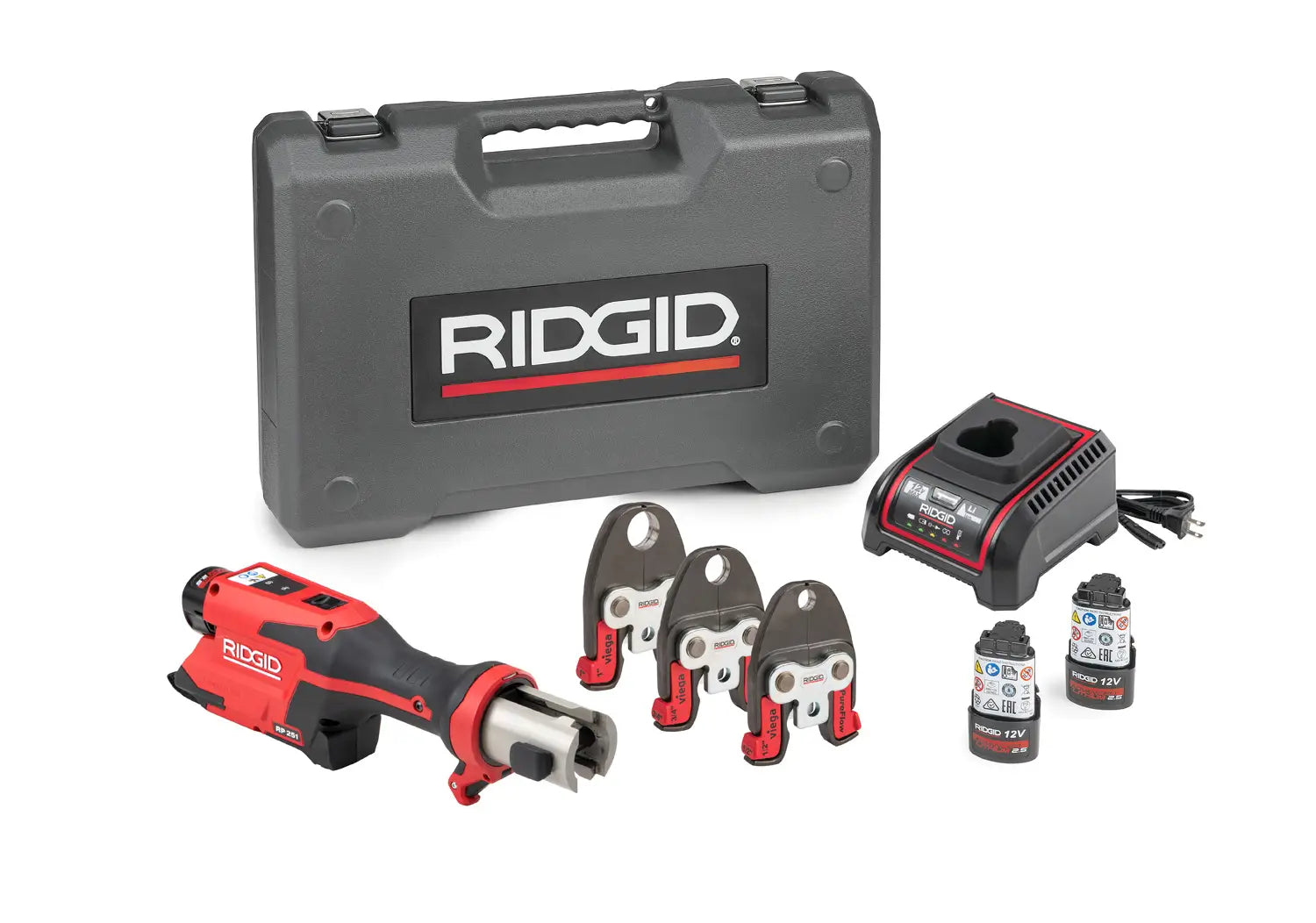 Ridgid 78168 RP 251 Press Tool Battery Kit with 1/2", 3/4" and 1" PureFlow Jaws - Ace Tool Group - Ridgid