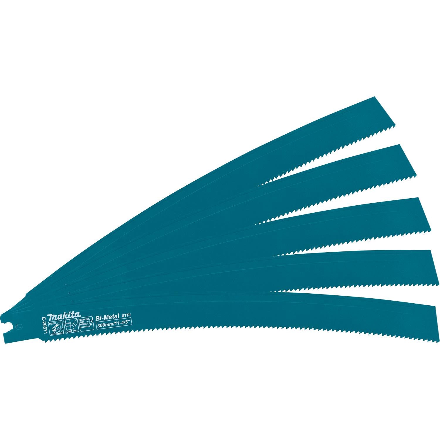Makita E-26571 11-4/5" Curved Metal Pipe Cutting Recipro Saw Blade, 8TPI, 5/pk, GRJ03