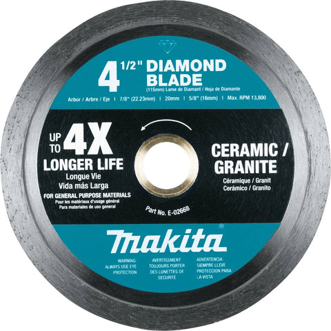 Makita E-02668 4-1/2in. Diamond Blade, Cont. Rim - Ace Tool Group - Makita