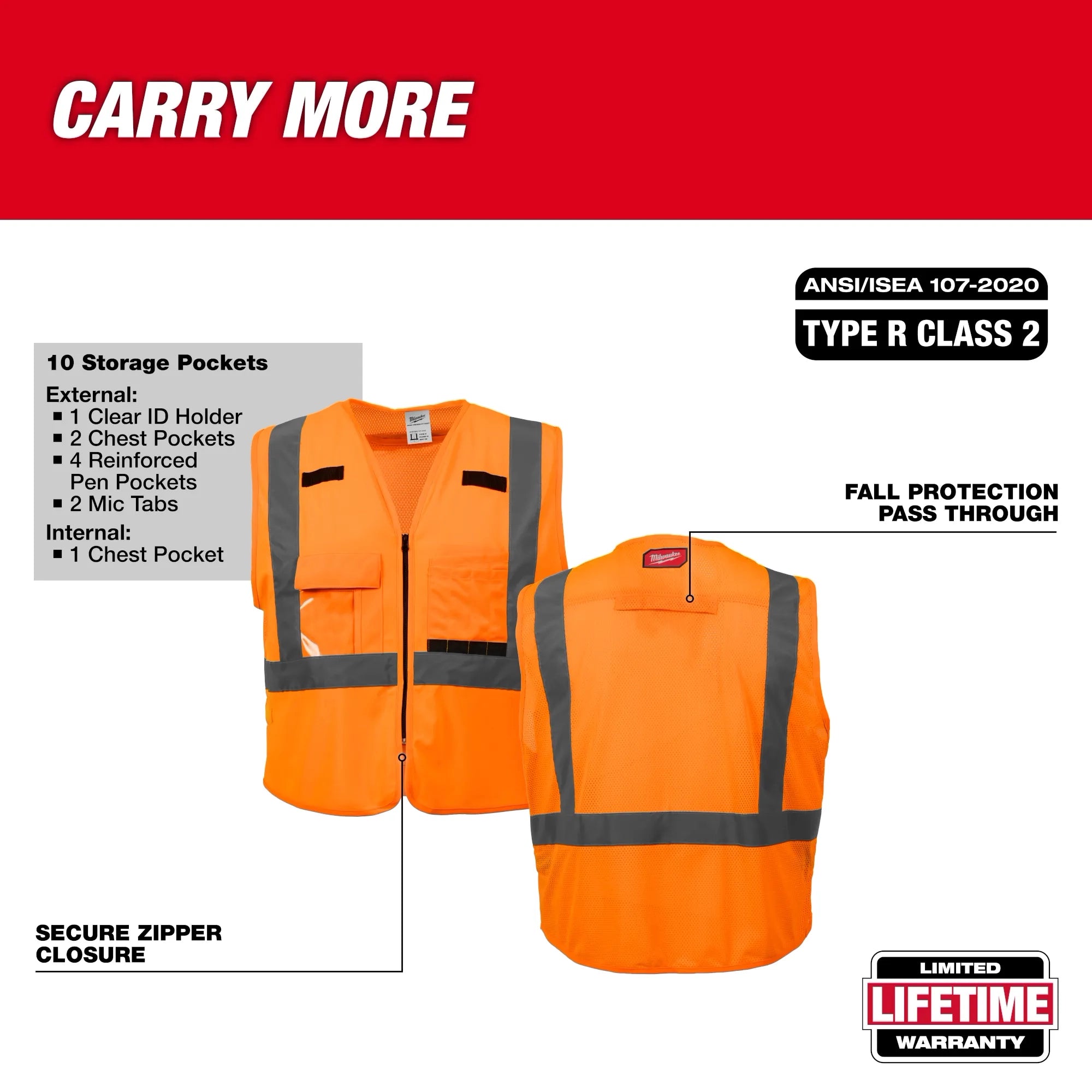 Milwaukee 48-73-5031 High Visibility Orange Safety Vest - S/M 12 Pack - Ace Tool Group - Milwaukee