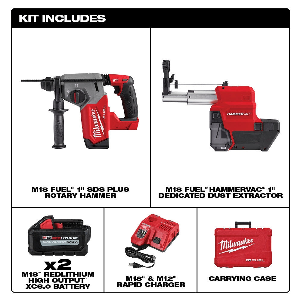 Milwaukee 2912-22DE M18 1 in. Rotary Dust Extractor Kit - Ace Tool Group - Milwaukee