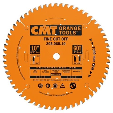 CMT 205.060.10 Industrial Cut-Off ATB Saw Blade, 10-Inch x 60 Teeth 20¼ ATB Grind with 5/8-Inch Bore, PTFE Coating - Ace Tool Group - CMT