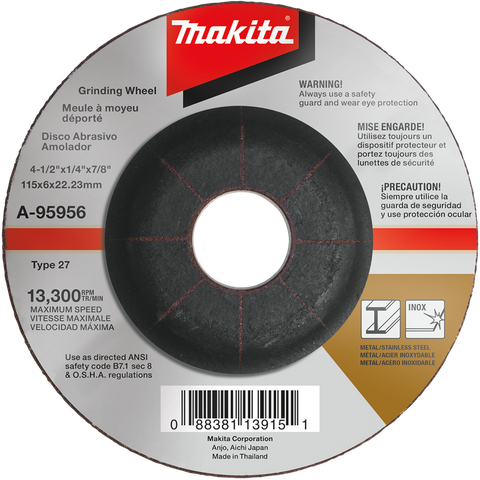 Makita A-95956 4-1/2 in. X 1/4 in. X 7/8 in. INOX Grinding Wheel, 36 Grit - Ace Tool Group - Makita