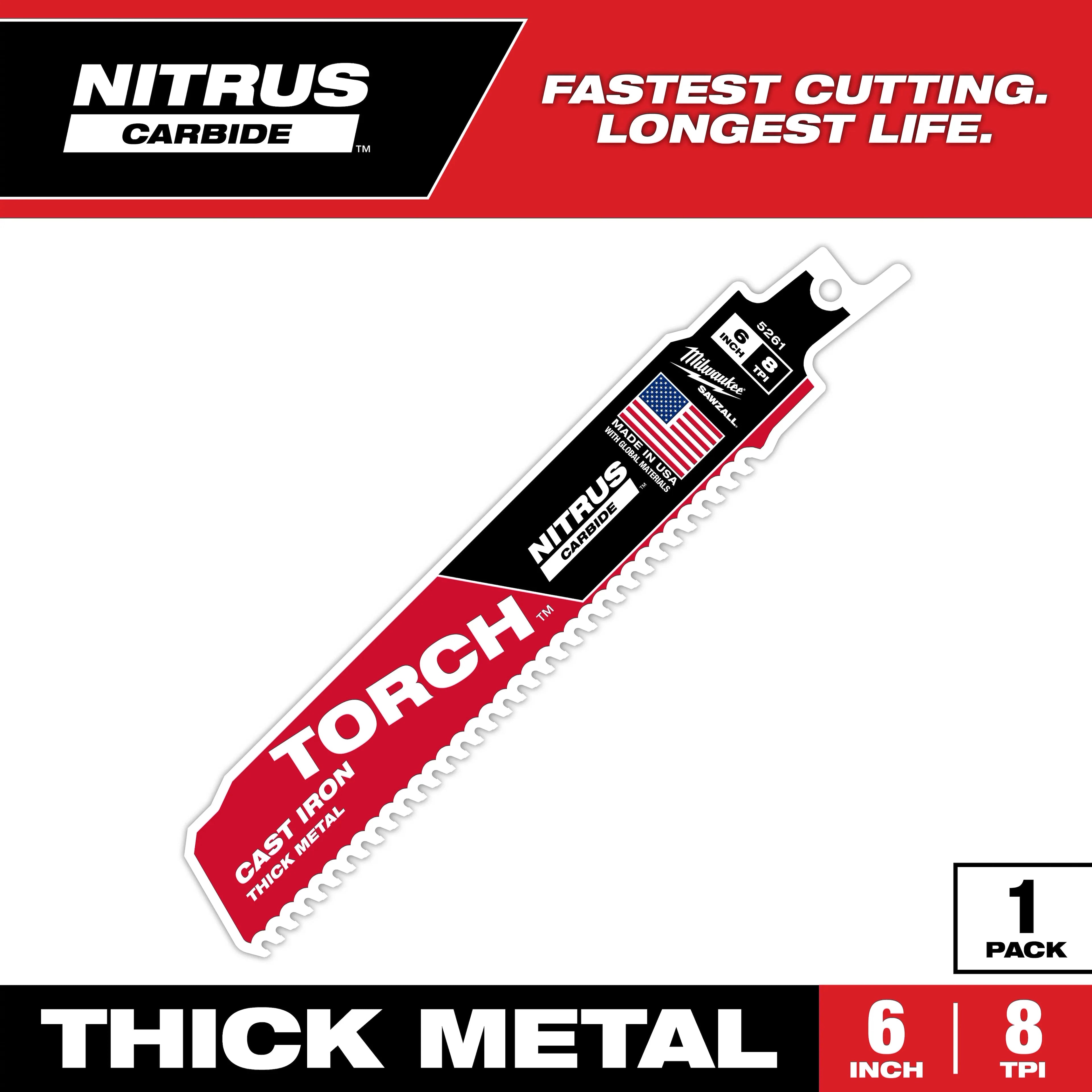 Milwaukee 48-00-5261 6 in. 7TPI The TORCH Cast Iron 5 Pack - Ace Tool Group - Milwaukee