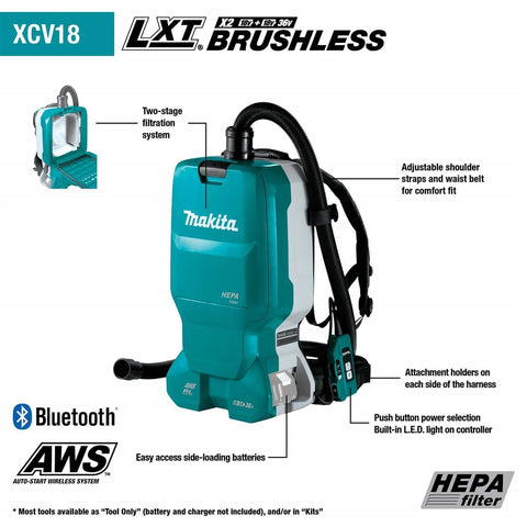 Makita XCV18ZX 18V Cordless 1.6 Gal Dust Extractor - Ace Tool Group - Makita