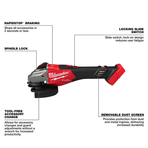 Milwaukee 3671-20 M18 FUEL 4-1/2"-6" Braking Grinder, Slide Switch - Ace Tool Group - Milwaukee