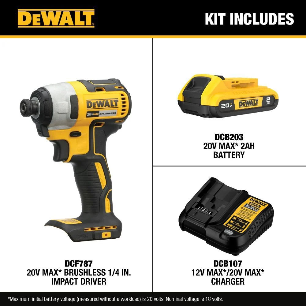 DeWalt DCF787D1 20V MAX Brushless Cordless 1/4 Inch Impact Driver Kit
