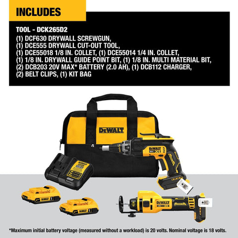 DeWalt DCK265D2 20V Screwgun + Cut-Out Combo Kit - Ace Tool Group - DeWalt