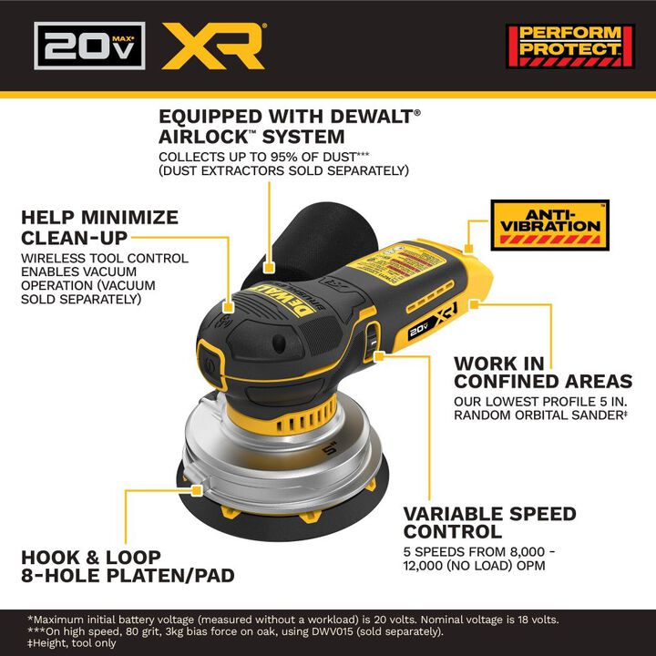 Dewalt DCW211B 20V MAX* XR® 5 In. Random Orbital Sander (Tool Only)