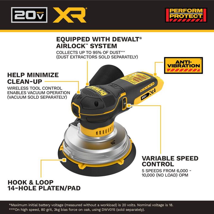 Dewalt DCW230B 20V MAX* XR® 6 In. Random Orbital Sander (Tool Only)