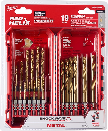 Milwaukee 48-89-4860 SHOCKWAVE Impact Duty RED HELIX Titanium Metric Drill Bit  Set - 19PC