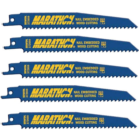 Irwin 372656P5 Reciprocating Saw Blade Wood- And Nail-Embedded Wood-Cutting 6-Inch 6 Tpi - Ace Tool Group - Irwin
