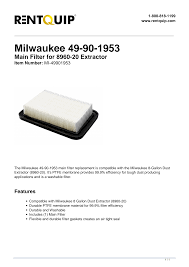 Milwaukee 49-90-1953 MAIN FILTER - Ace Tool Group - Milwaukee
