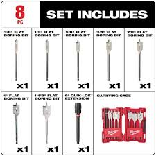 Milwaukee 49-22-0175 8-Piece Universal QUIK-LOK Flat Boring Bit Set - Ace Tool Group - Milwaukee