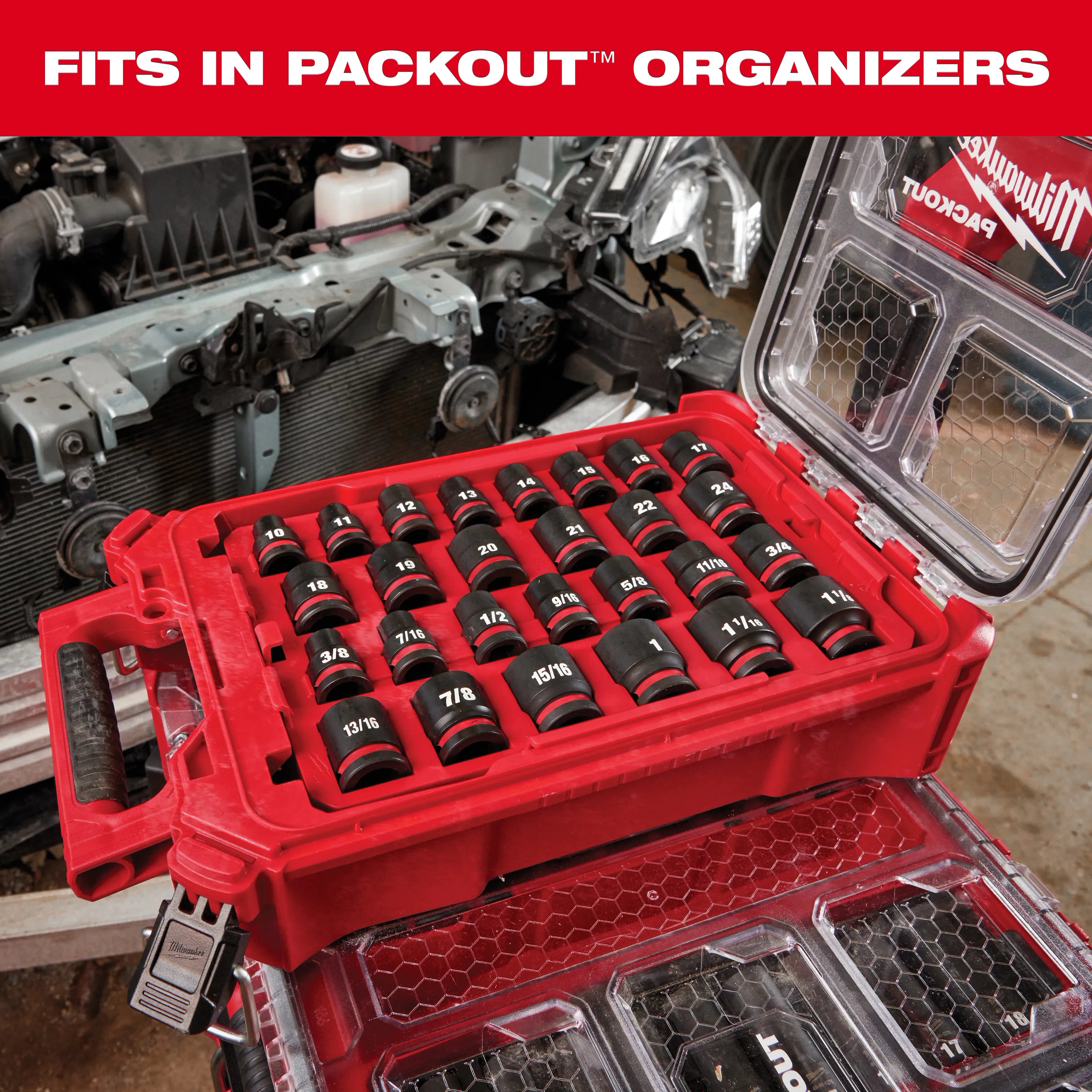 Milwaukee 49-66-6801 SHOCKWAVE Impact Duty Socket 3/8" Dr 19PC MM PACKOUT  Set - Ace Tool Group - Milwaukee