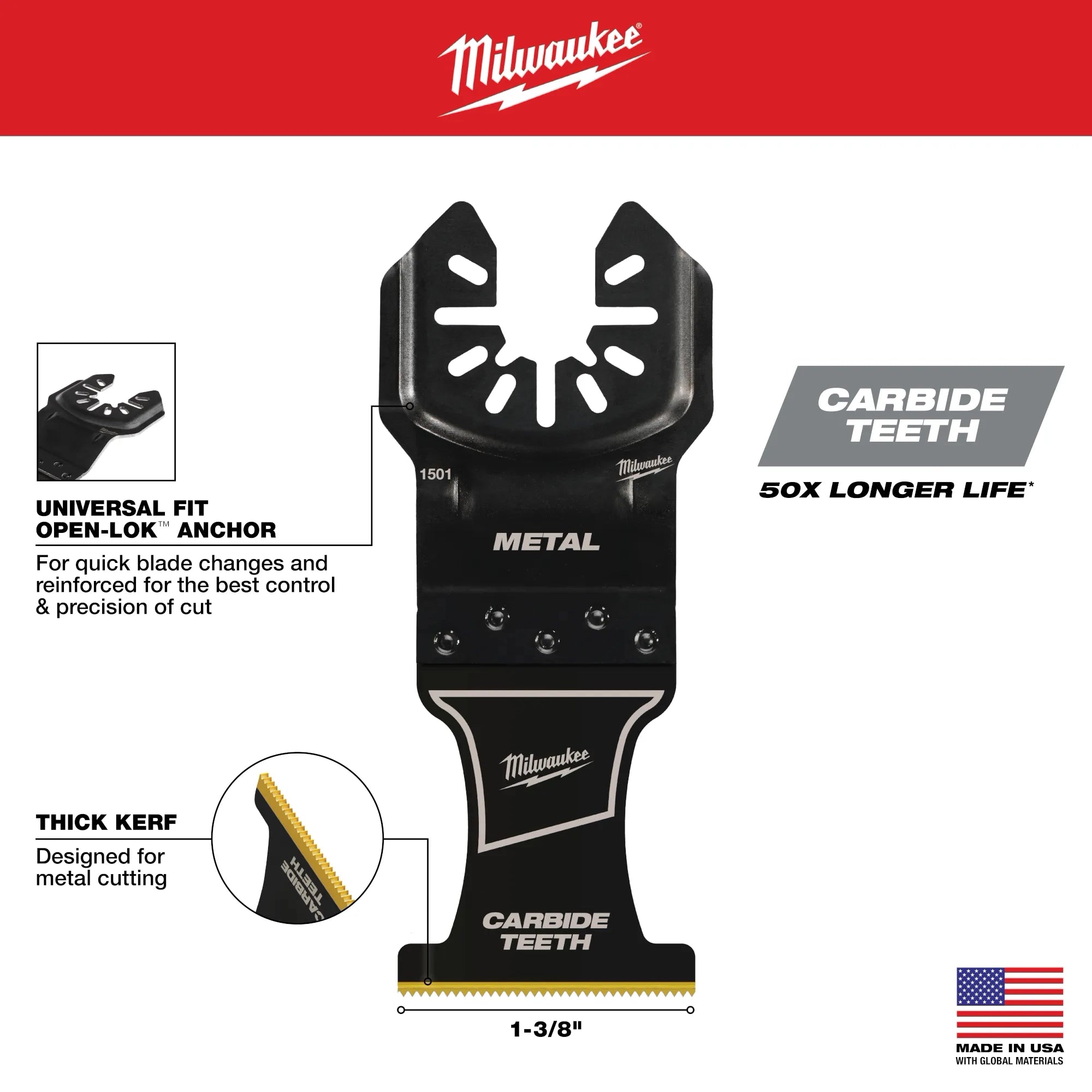 Milwaukee 49-25-1502 Milwaukee OPEN-LOK 1-3/8" TITANIUM ENHANCED CARBIDE TEETH METAL BLADE 2PK - Ace Tool Group - Milwaukee