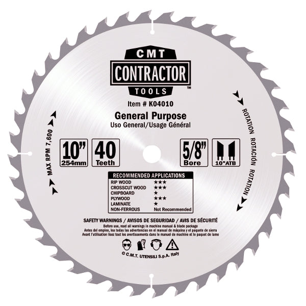 CMT K04012 ITK Contractor General Purpose Saw Blade, 12 x 40 Teeth, 10¼ ATB with 1-Inch bore - Ace Tool Group - CMT