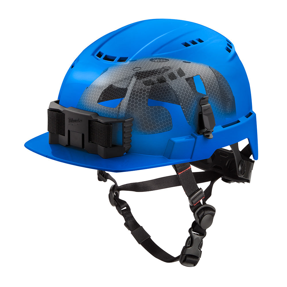Milwaukee 48-73-1368 BOLT Blue Front Brim Vented Safety Helmet with IMPACT ARMOR Liner (USA) - Type 2, Class C - Ace Tool Group - Milwaukee