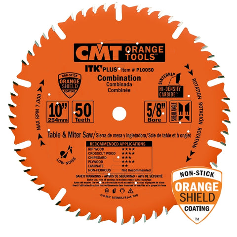CMT P10050 ITK Plus Combination Saw Blade, 10 x 50 Teeth, 1FTG+ 4ATB Teeth with Shear with 5/8-Inch bore - Ace Tool Group - CMT
