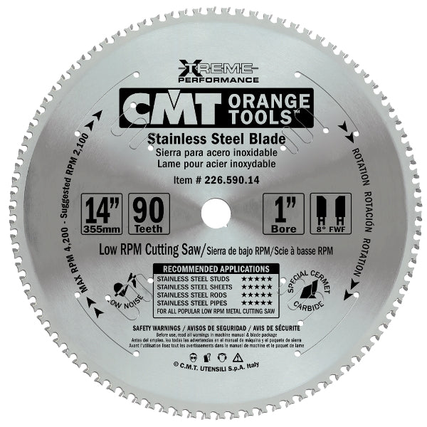 CMT 226.572.10 Stainless Steel Saw Blade, 10-Inch X 72 Teeth 8ï¿½ FWF with 5/8-Inch Bore - Ace Tool Group - CMT