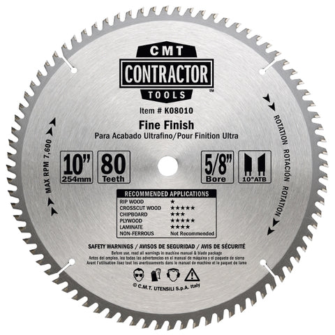 CMT K08012 ITK Contractor Finishing Saw Blade, 12 X 80 Teeth, 10¼ ATB with 1-Inch Bore - Ace Tool Group - CMT