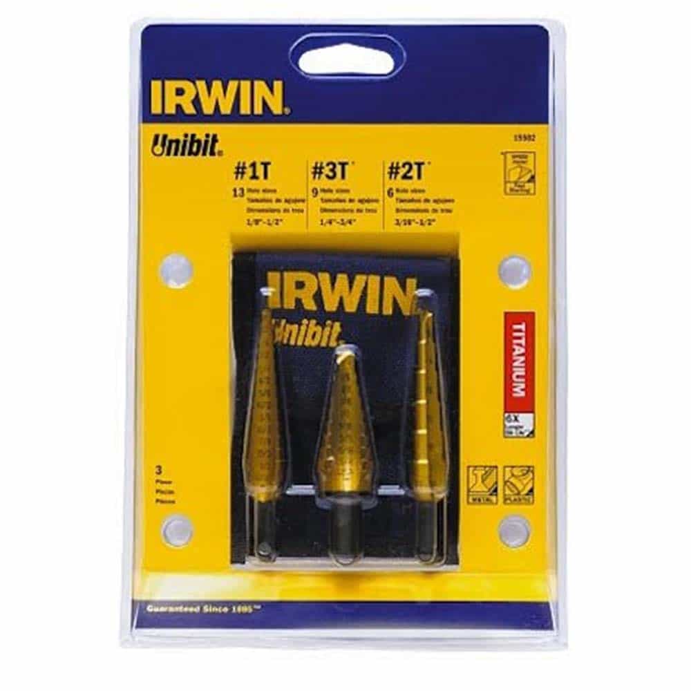 Irwin 15502 Unibit 502T Step Drill Bit Set With Nylon Pouch Titanium Nitride Coated 3Pc - Ace Tool Group - Irwin