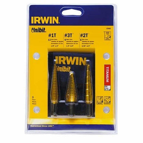 Irwin 15502 Unibit 502T Step Drill Bit Set With Nylon Pouch Titanium Nitride Coated 3Pc - Ace Tool Group - Irwin