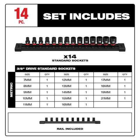 Milwaukee 49-66-7007 14 pc. 3/8 in. 6 pt Socket Set - Ace Tool Group - Milwaukee