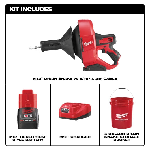 Milwaukee 2571-21 M12 DRAIN SNAKE KIT - Ace Tool Group - Milwaukee