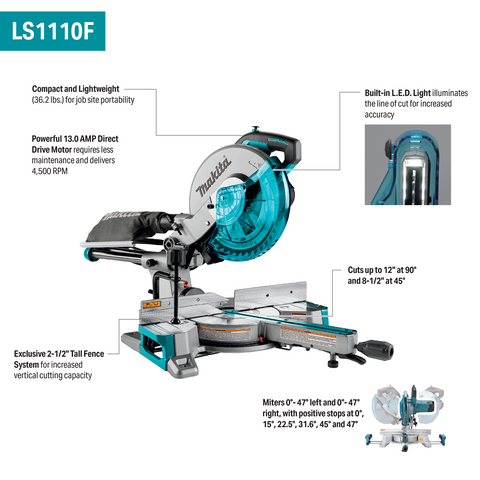 MAK-LS1110F 10” Slide Compound Miter Saw