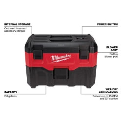 Milwaukee 0880-20 M18 2 Gallon Wet/Dry Vacuum - Ace Tool Group - Milwaukee