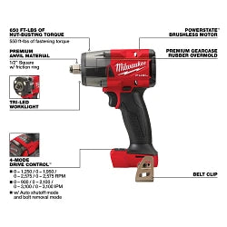 Milwaukee 2962-20 M18 FUEL 1/2" Mid-Torque Impact Wrench w/ Friction Ring Bare Tool - Ace Tool Group - Milwaukee