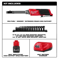 Milwaukee 3050-21 M12 FUEL INSIDER Extended Reach Box Ratchet Kit - Ace Tool Group - Milwaukee