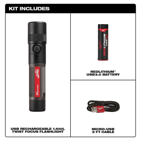 Milwaukee 2161-21 USB 1100L Twist Focus Flashlight - Ace Tool Group - Milwaukee