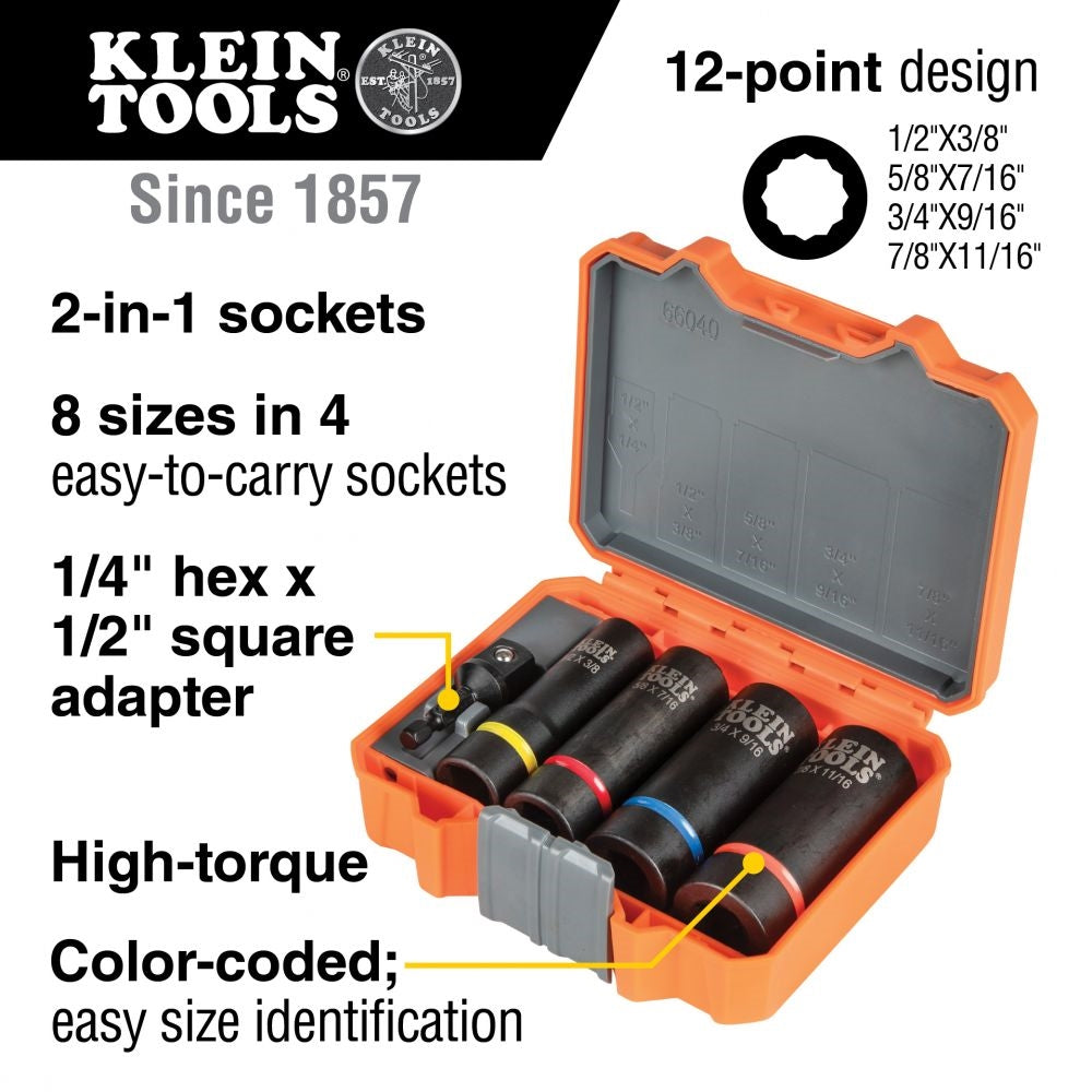 Klein 66040 2-in-1 Impact Socket Set, 5-Piece - Ace Tool Group - Klein