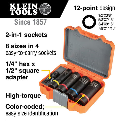 Klein 66040 2-in-1 Impact Socket Set, 5-Piece - Ace Tool Group - Klein