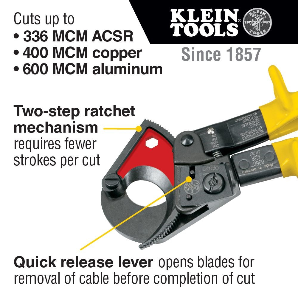 Klein 63607 Ratcheting ACSR Cable Cutter - Ace Tool Group - Klein