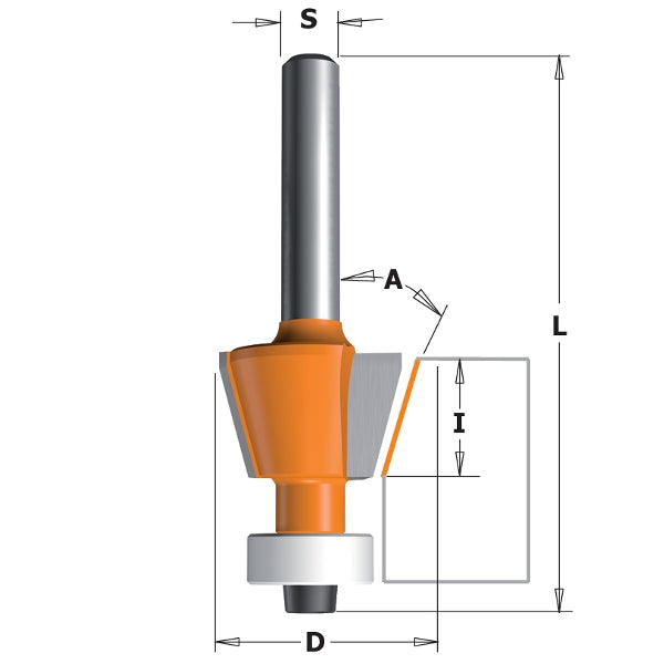 CMT 809.016.11 Combination Trimmer Bit, 15Á Cutting Angle, 1/4-Inch Shank - Ace Tool Group - CMT