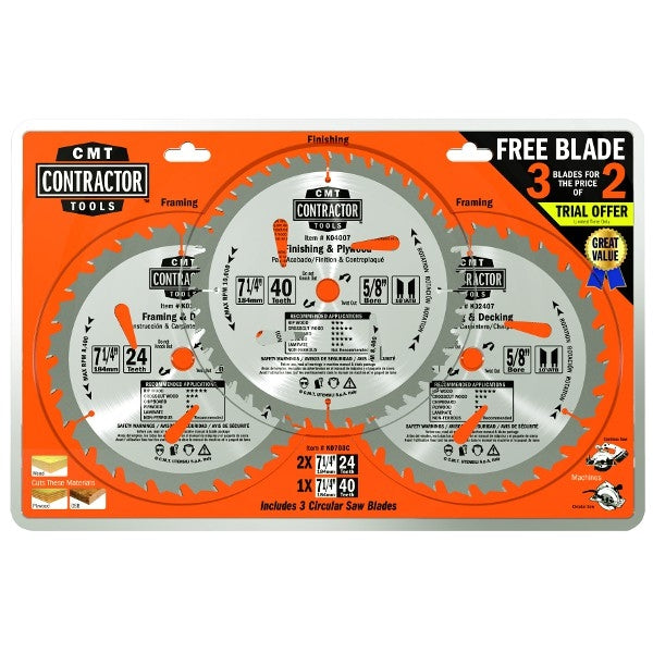 CMT K0703C 3 7-1/4 Inch Blades Special - Ace Tool Group - CMT