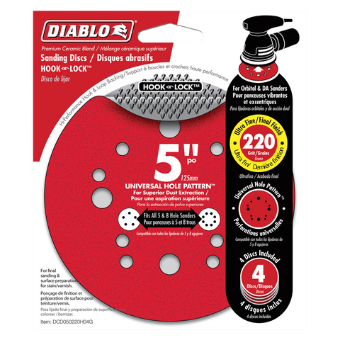 Diablo Tools 5" 220-Grit Hook & Lock Ros Sanding Discs (4-Pack) - Ace Tool Group - Diablo