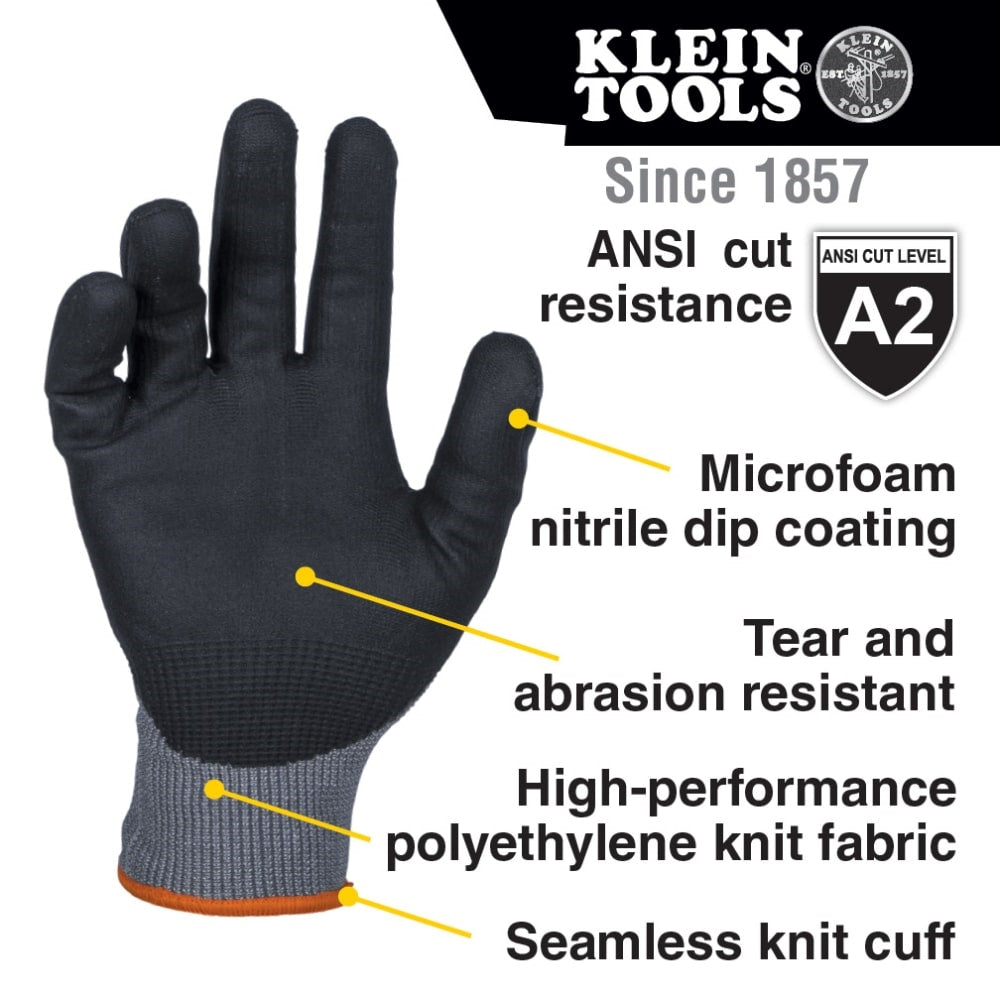 Klein Tools 60585 A2 Cut Knit Dipped Gloves, L, 2-Pr - Ace Tool Group - Klein