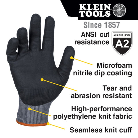 Klein Tools 60583 A2 Cut Knit Dipped Gloves, S, 2-Pr - Ace Tool Group - Klein
