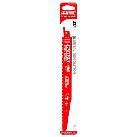 Diablo Tools 9" 8/10Tpi Bi-Metal Reciprocating Saw Blades For Thick Metal (5-Pack) - Ace Tool Group - Diablo