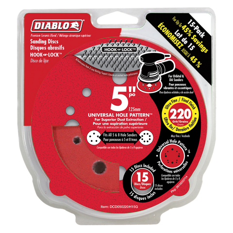 Diablo Tools 5" 220-Grit Hook & Lock Ros Sanding Discs (15-Pack) - Ace Tool Group - Diablo
