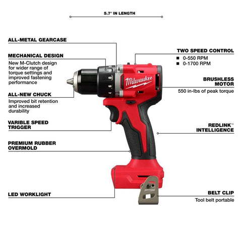 Milwaukee 3601-20 M18 Brushless 1/2" Drill Driver - Ace Tool Group - Milwaukee