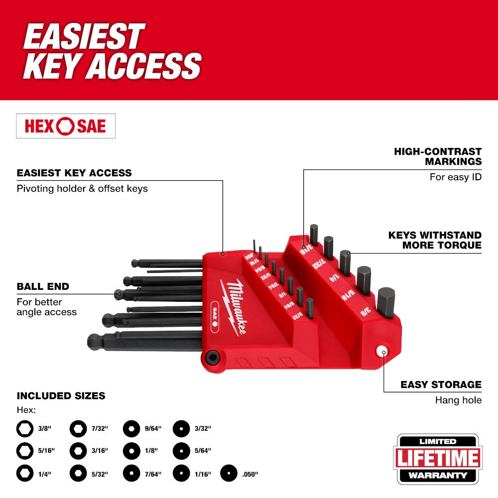 Milwaukee 13-Key Ball End  L-Key Set - SAE - Ace Tool Group - Milwaukee