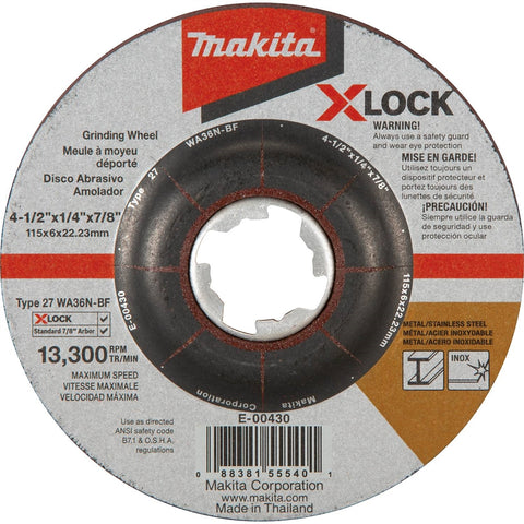 Makita E-00430 X-LOCK 4-1/2 x 7/8" 36G Grinding Wheel - Ace Tool Group - Makita