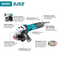 Makita 5" SJSÃ¢â€žÂ¢II Angle Grinder, 15 AMP, 2,800-11,500 RPM, var. spd., 5/8"-11, no lock-off, lock-on - Ace Tool Group - Makita