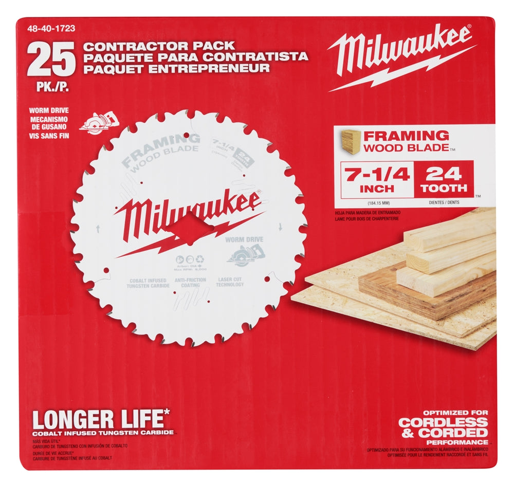 Milwaukee 48-40-1723 7-1/4" 24T Worm Drive Framing Contractor Pack (25PK) 2 Pack - Ace Tool Group - Milwaukee
